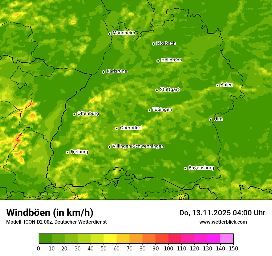 Modellkarten Windgeschwindigkeit