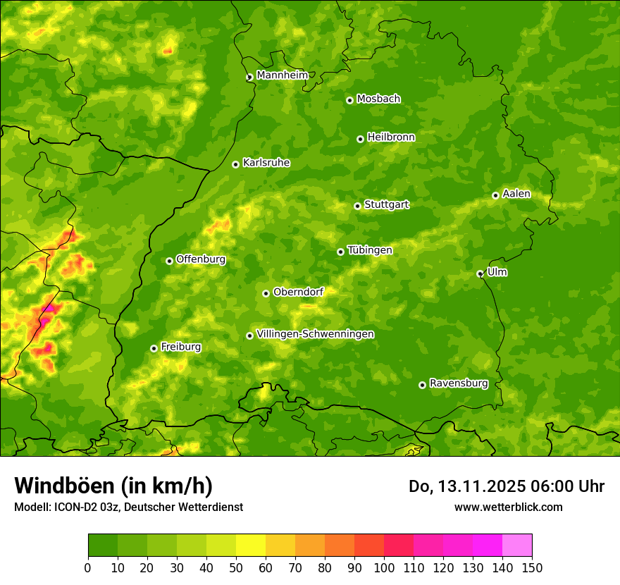 Modellkarten Windgeschwindigkeit
