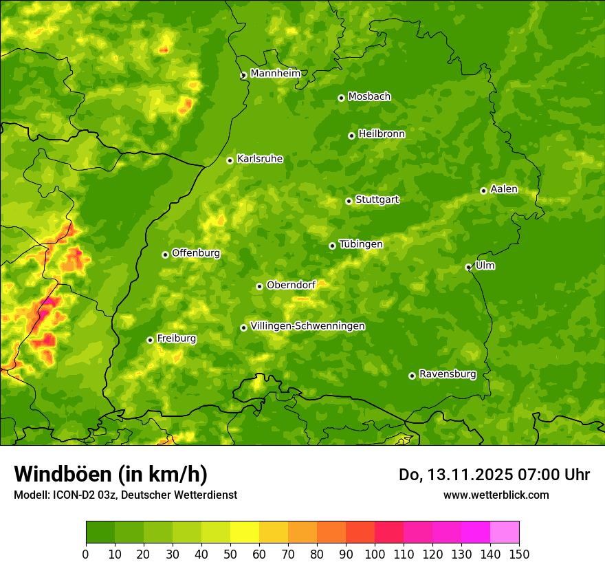 Modellkarten Windgeschwindigkeit