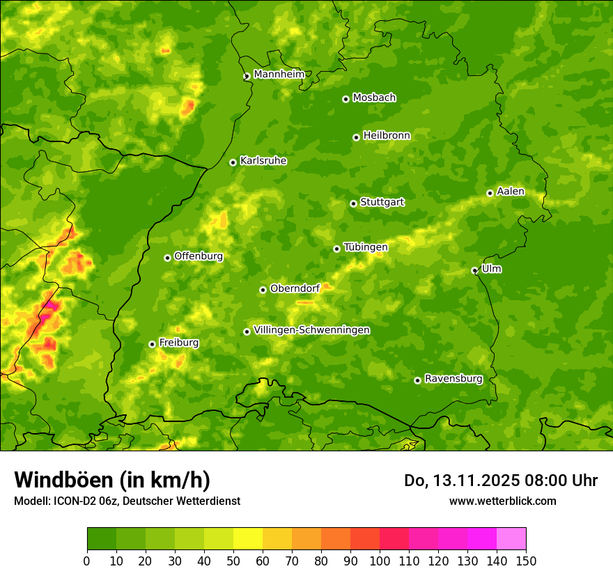 Modellkarten Windgeschwindigkeit