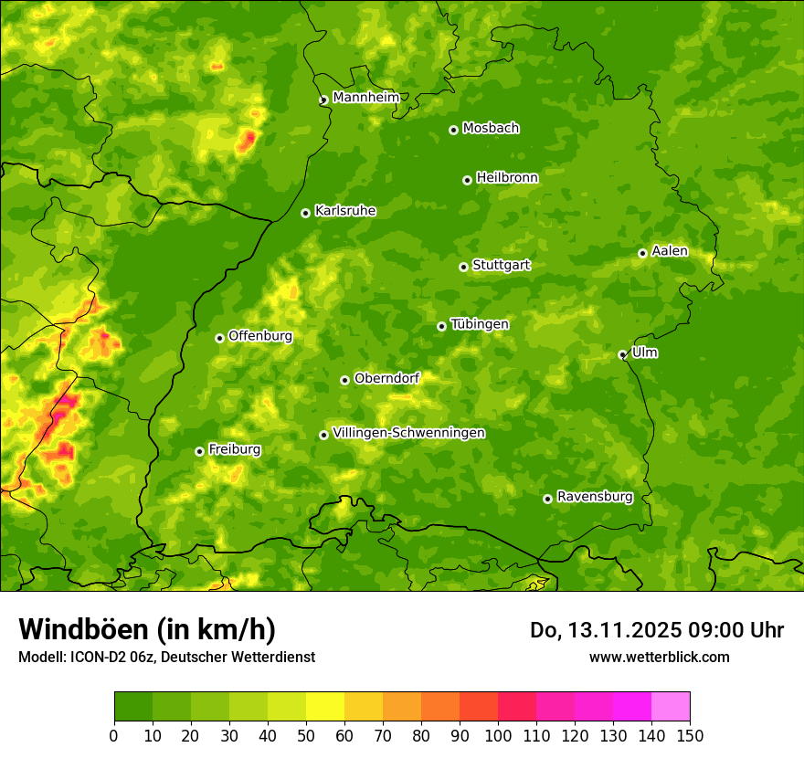 Modellkarten Windgeschwindigkeit