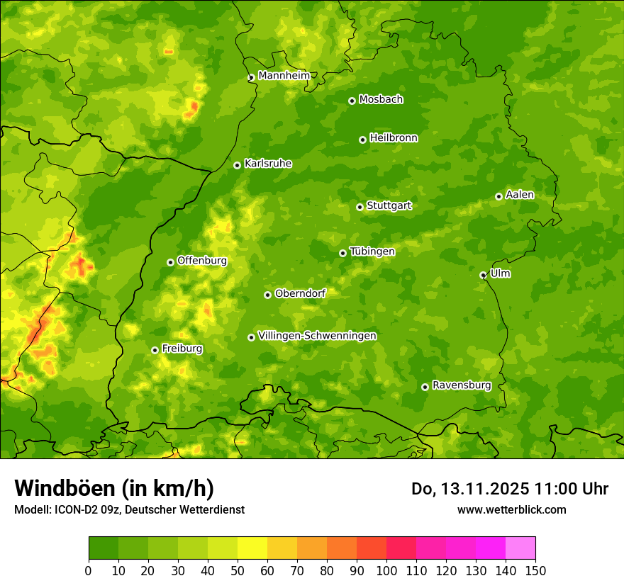 Modellkarten Windgeschwindigkeit