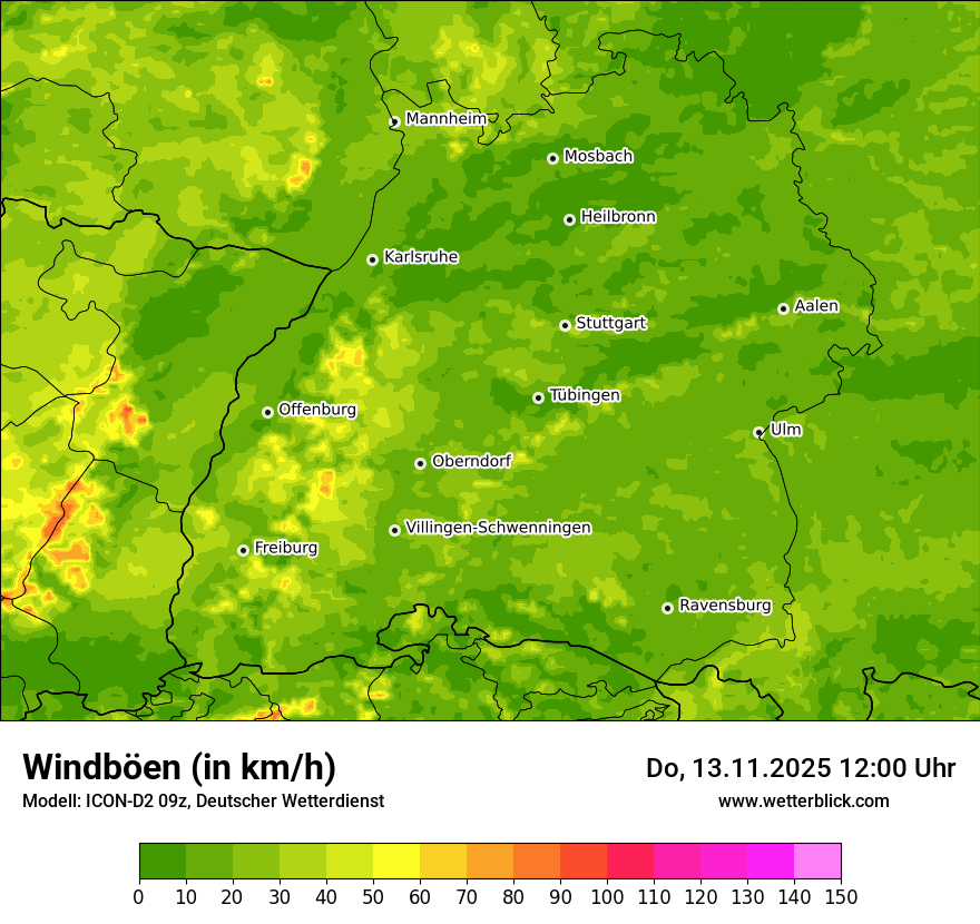 Modellkarten Windgeschwindigkeit