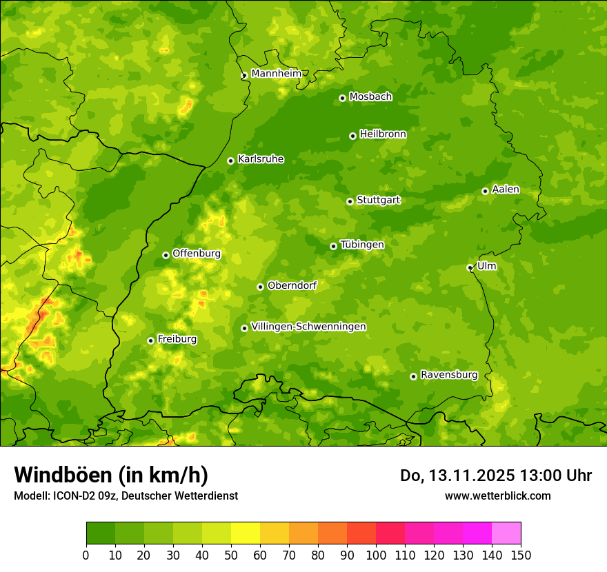 Modellkarten Windgeschwindigkeit