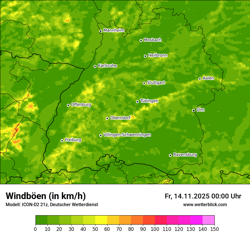 Modellkarten Windgeschwindigkeit