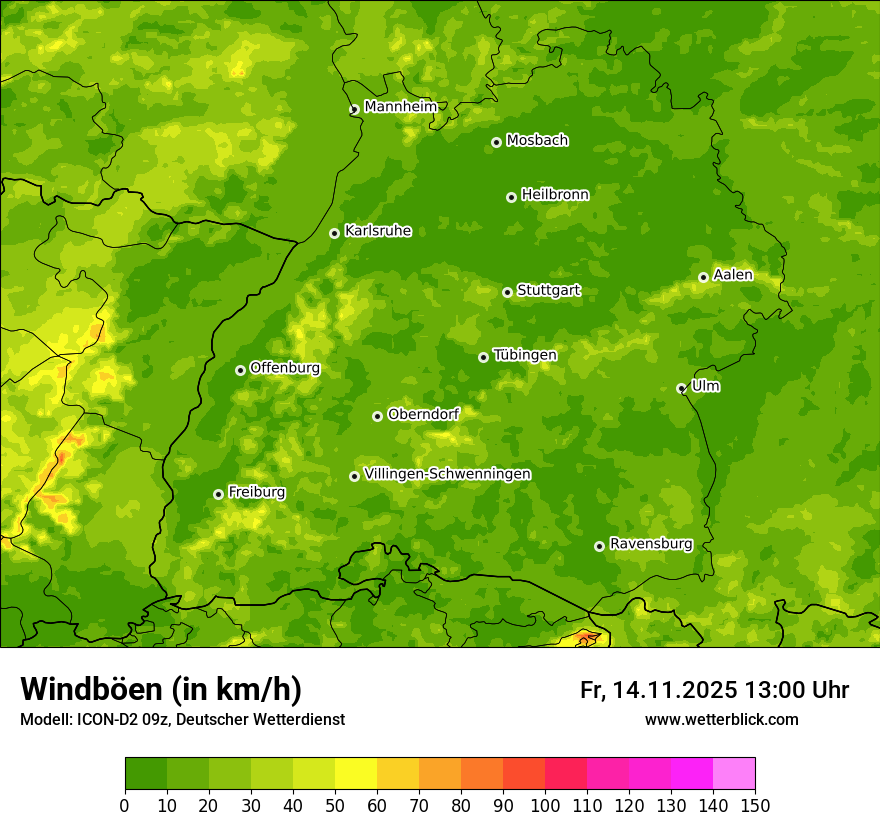 Modellkarten Windgeschwindigkeit