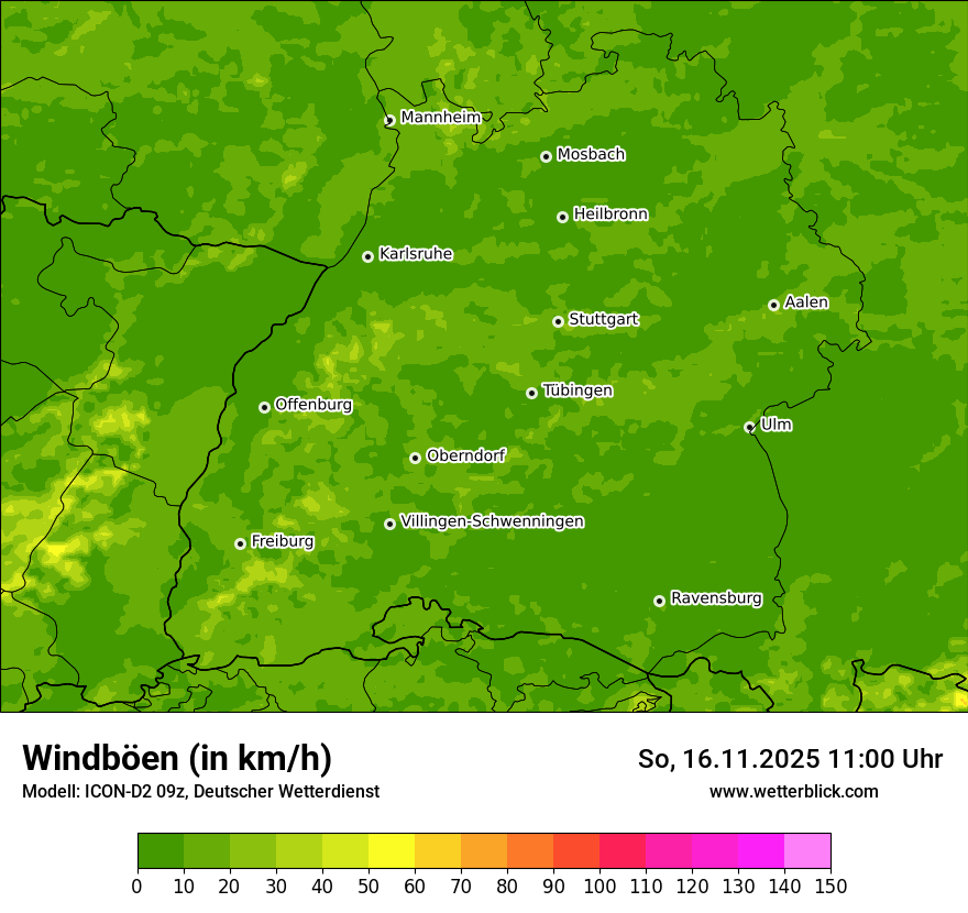 Modellkarten Windgeschwindigkeit
