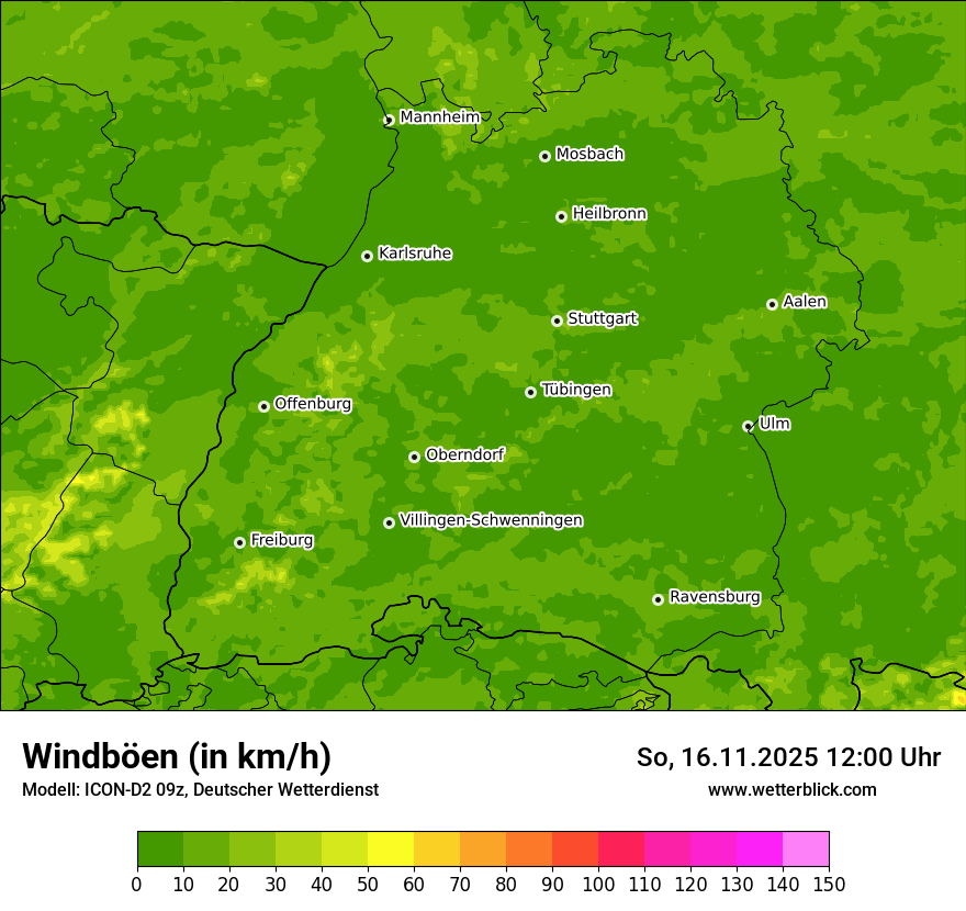 Modellkarten Windgeschwindigkeit
