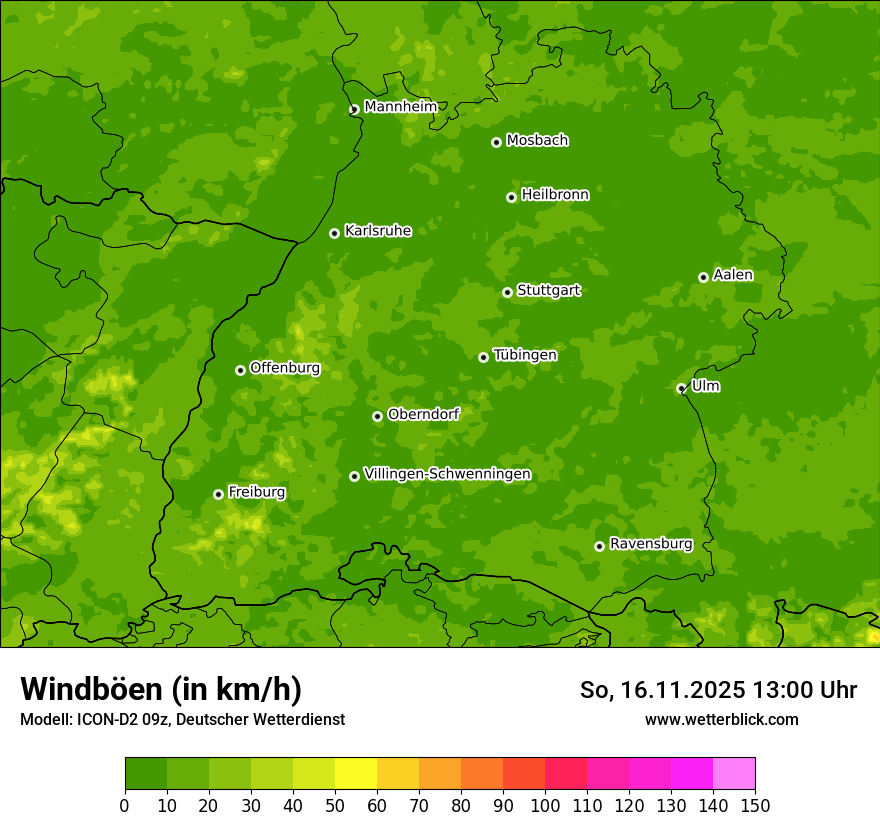 Modellkarten Windgeschwindigkeit