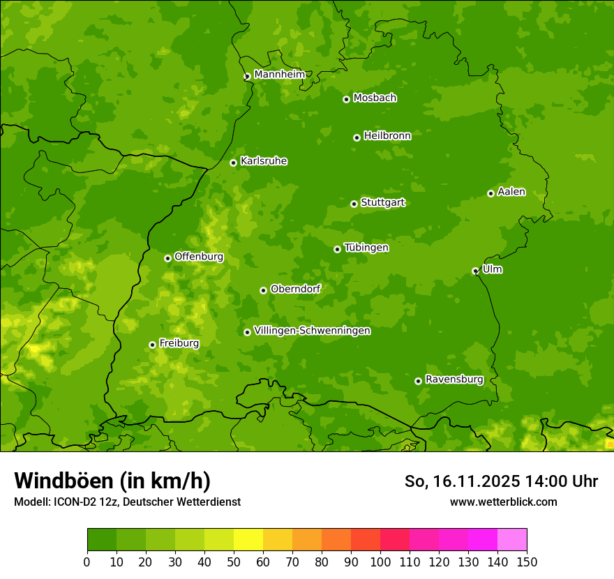 Modellkarten Windgeschwindigkeit