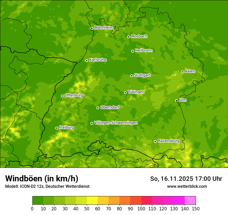 Modellkarten Windgeschwindigkeit