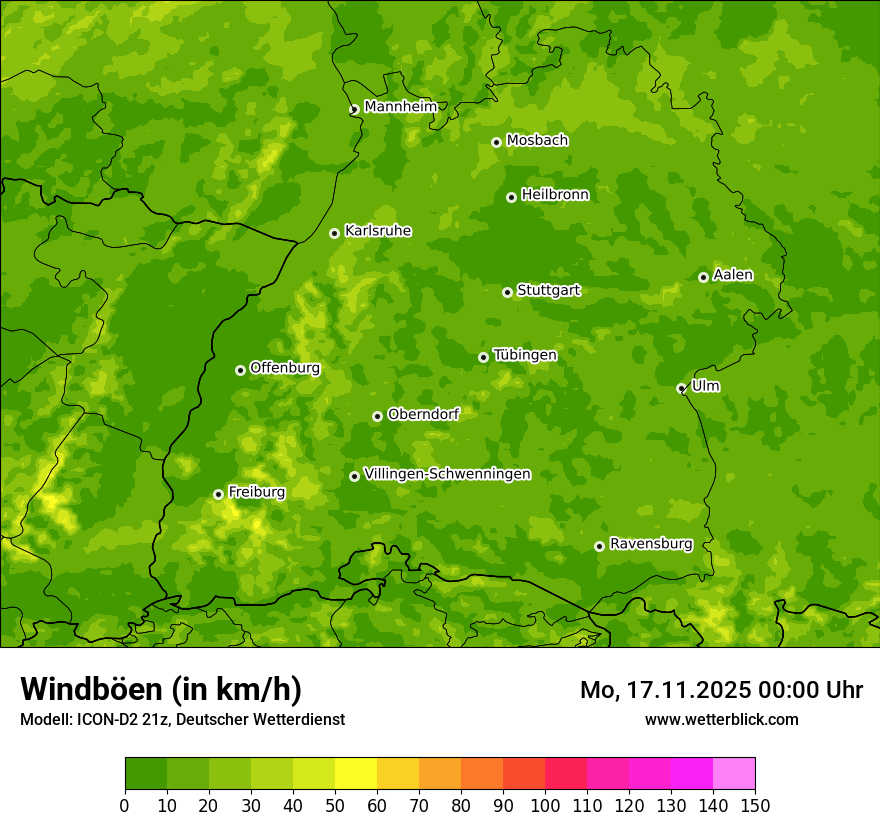 Modellkarten Windgeschwindigkeit