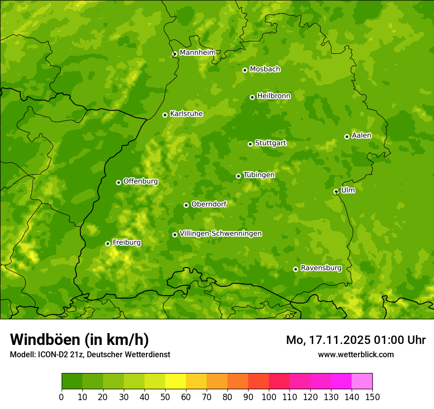 Modellkarten Windgeschwindigkeit