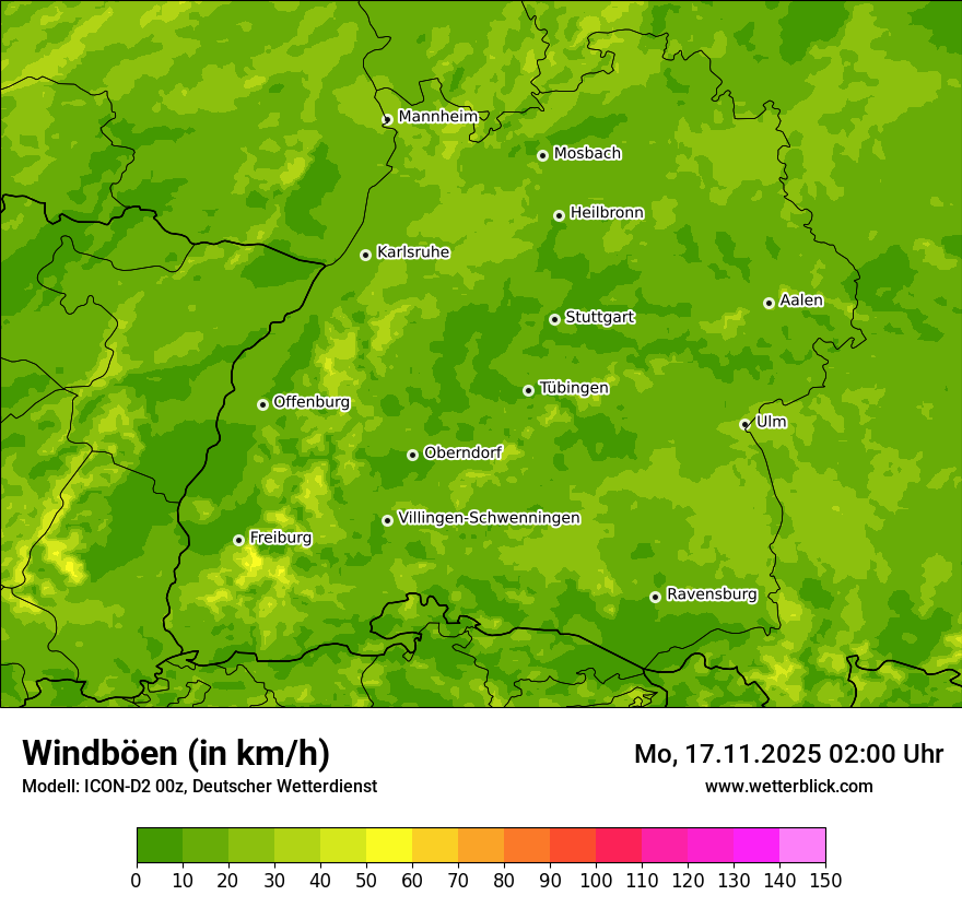 Modellkarten Windgeschwindigkeit