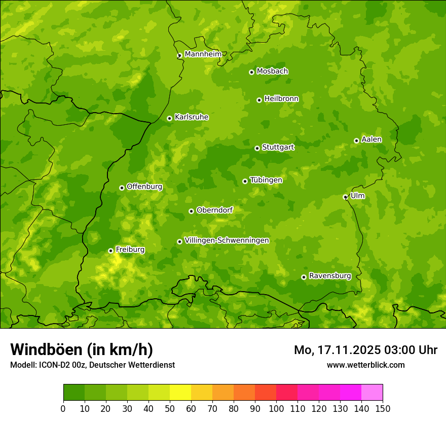 Modellkarten Windgeschwindigkeit