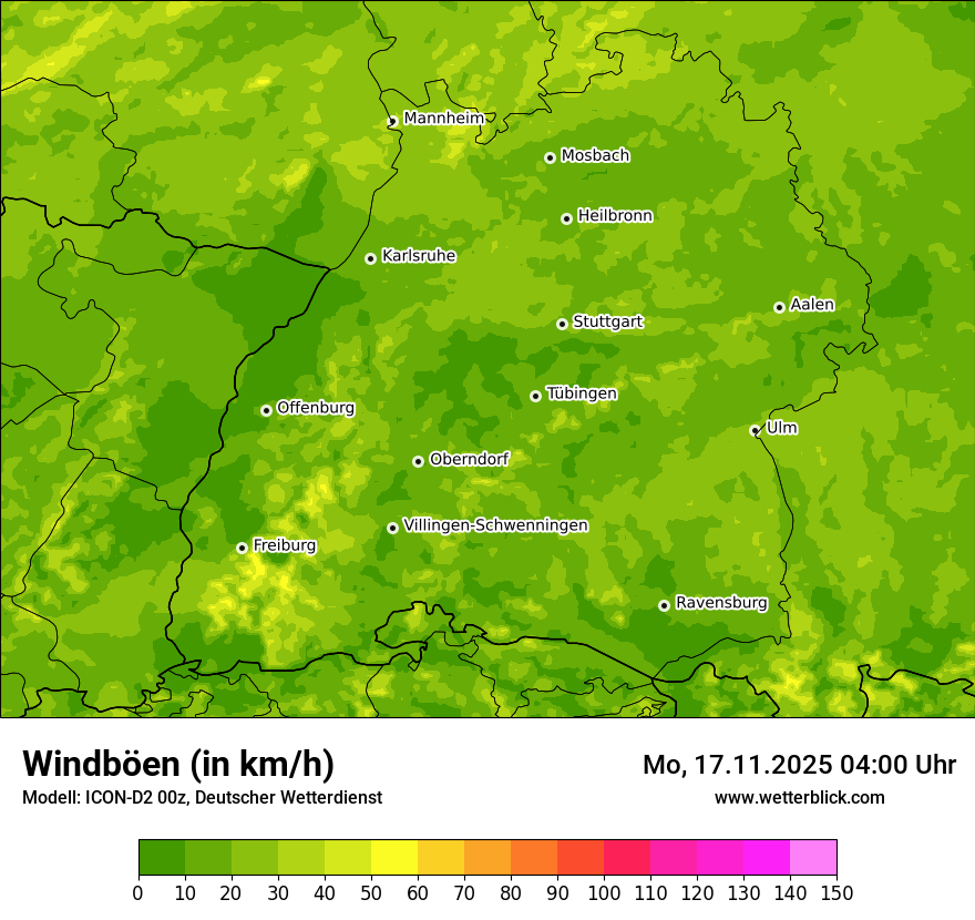 Modellkarten Windgeschwindigkeit