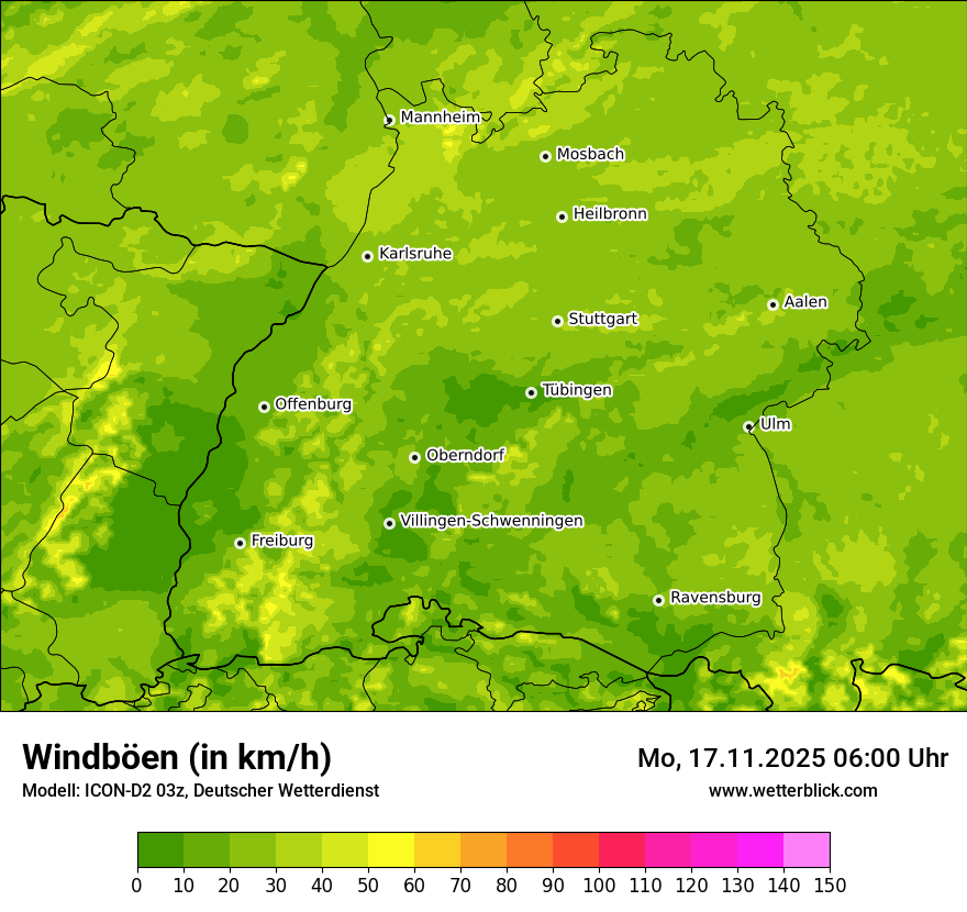 Modellkarten Windgeschwindigkeit