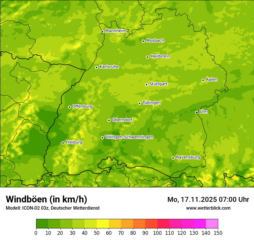Modellkarten Windgeschwindigkeit