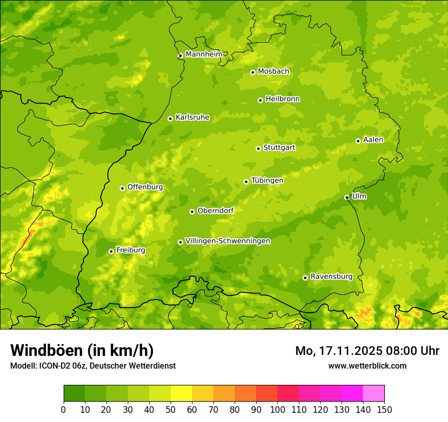 Modellkarten Windgeschwindigkeit