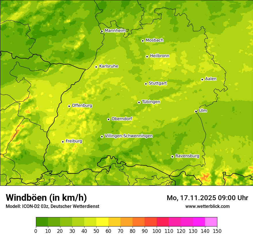 Modellkarten Windgeschwindigkeit