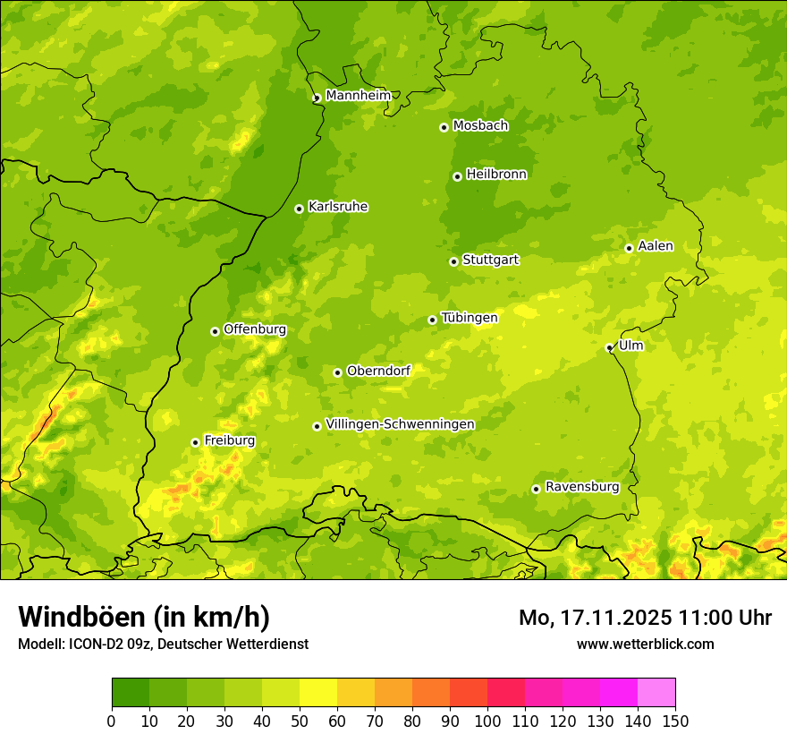 Modellkarten Windgeschwindigkeit