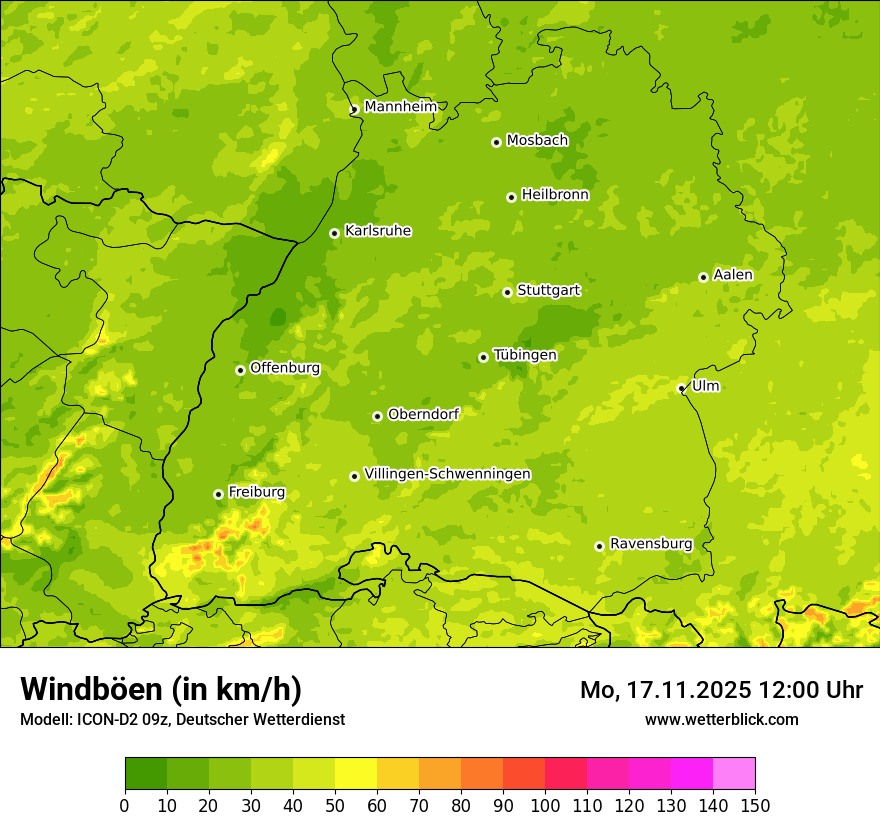 Modellkarten Windgeschwindigkeit