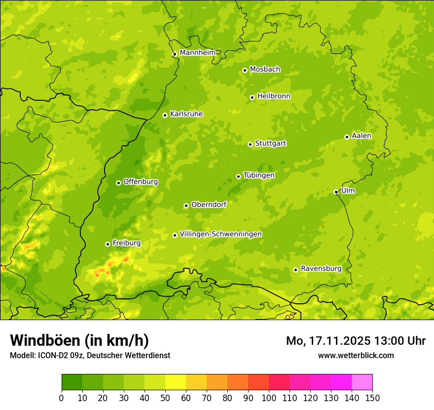 Modellkarten Windgeschwindigkeit