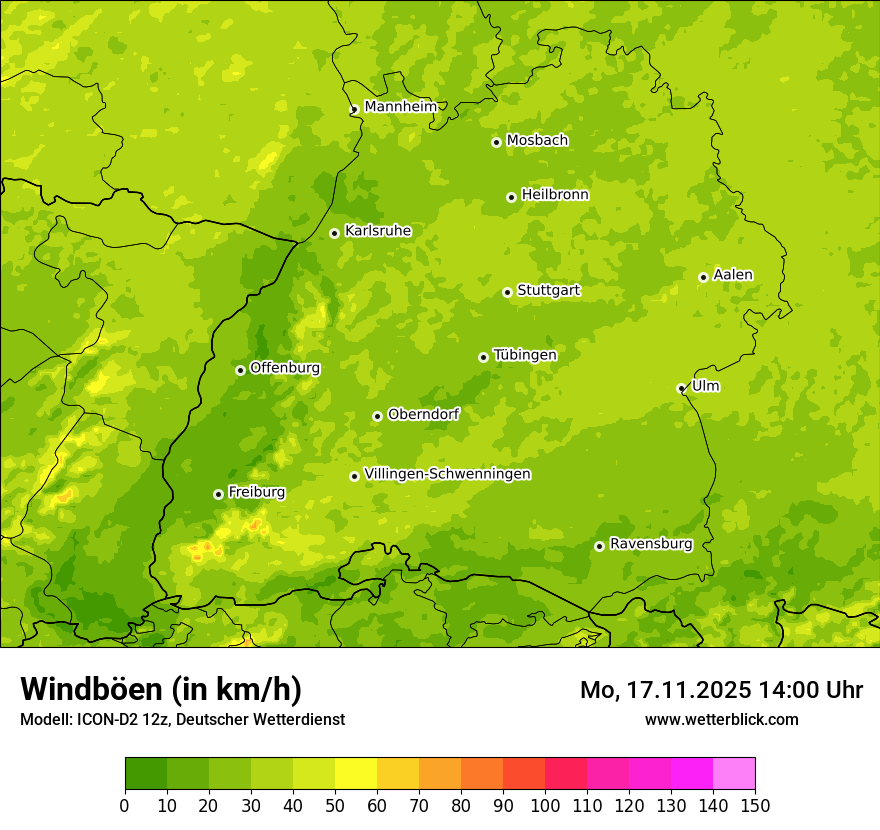Modellkarten Windgeschwindigkeit