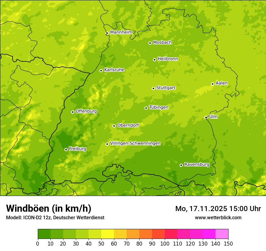 Modellkarten Windgeschwindigkeit