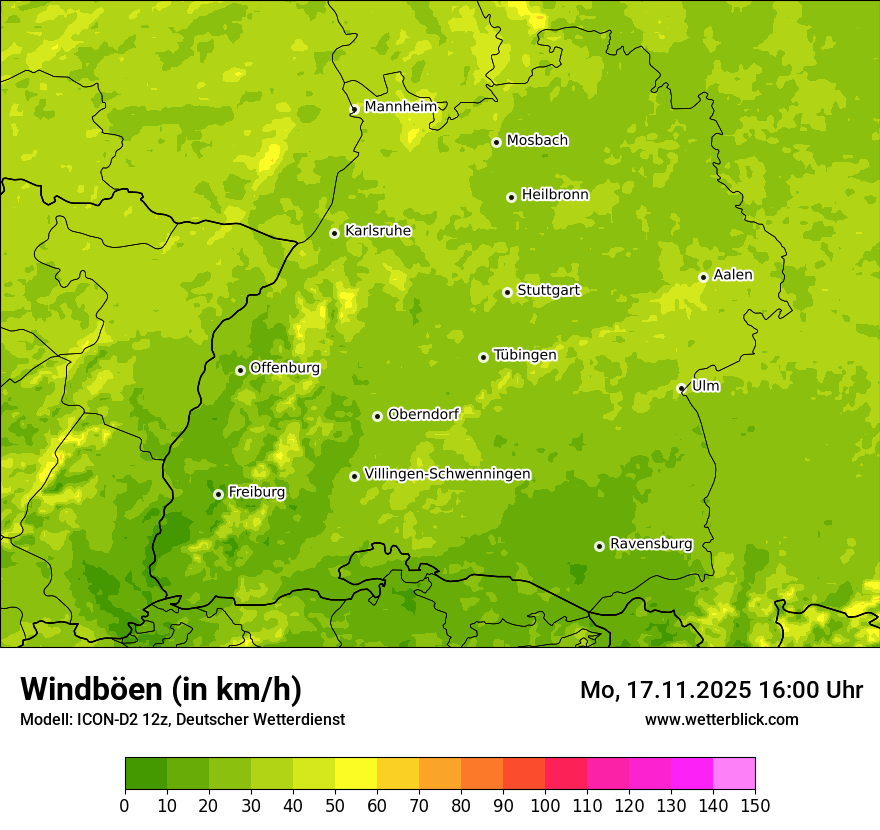 Modellkarten Windgeschwindigkeit