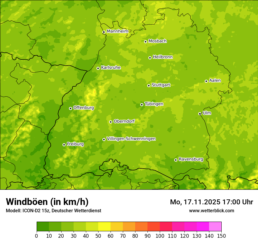 Modellkarten Windgeschwindigkeit