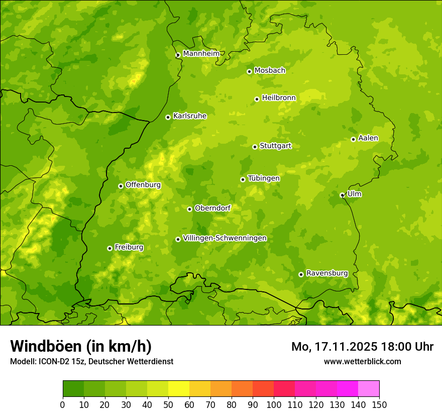 Modellkarten Windgeschwindigkeit