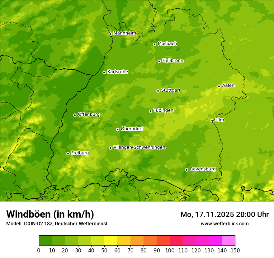 Modellkarten Windgeschwindigkeit