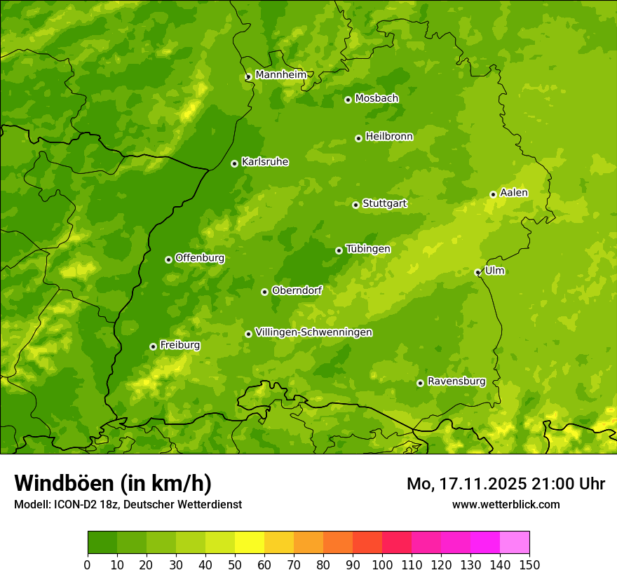 Modellkarten Windgeschwindigkeit