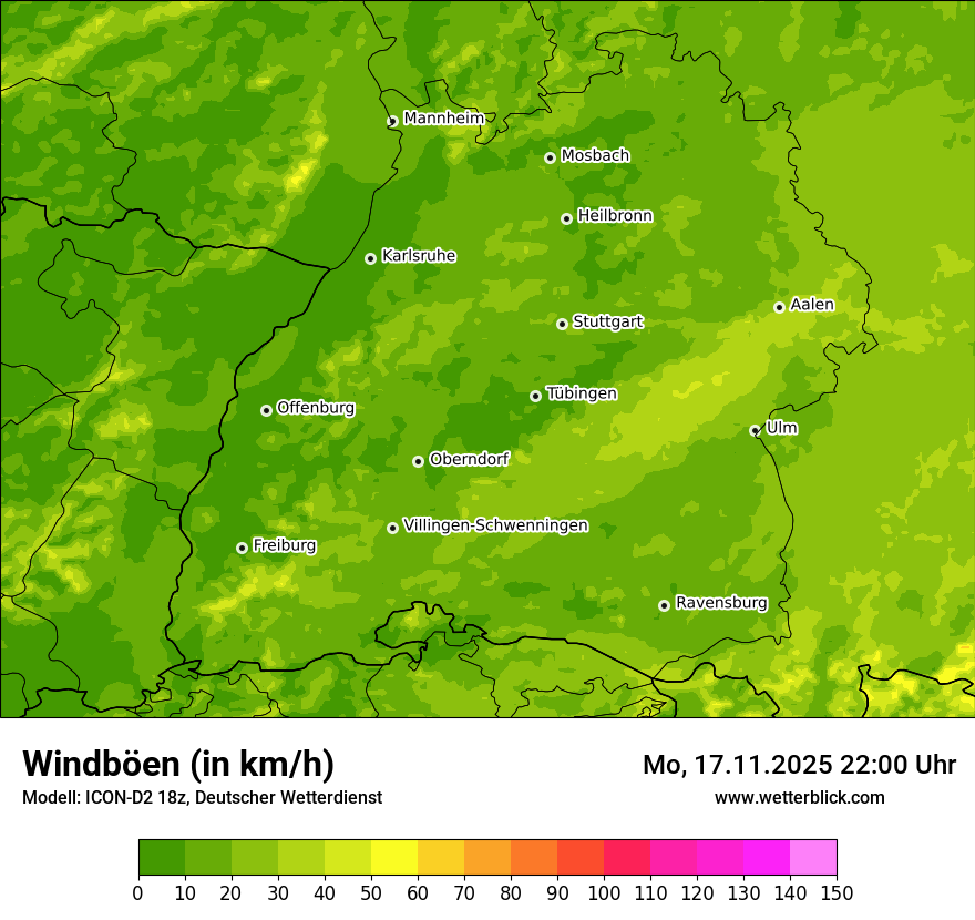 Modellkarten Windgeschwindigkeit