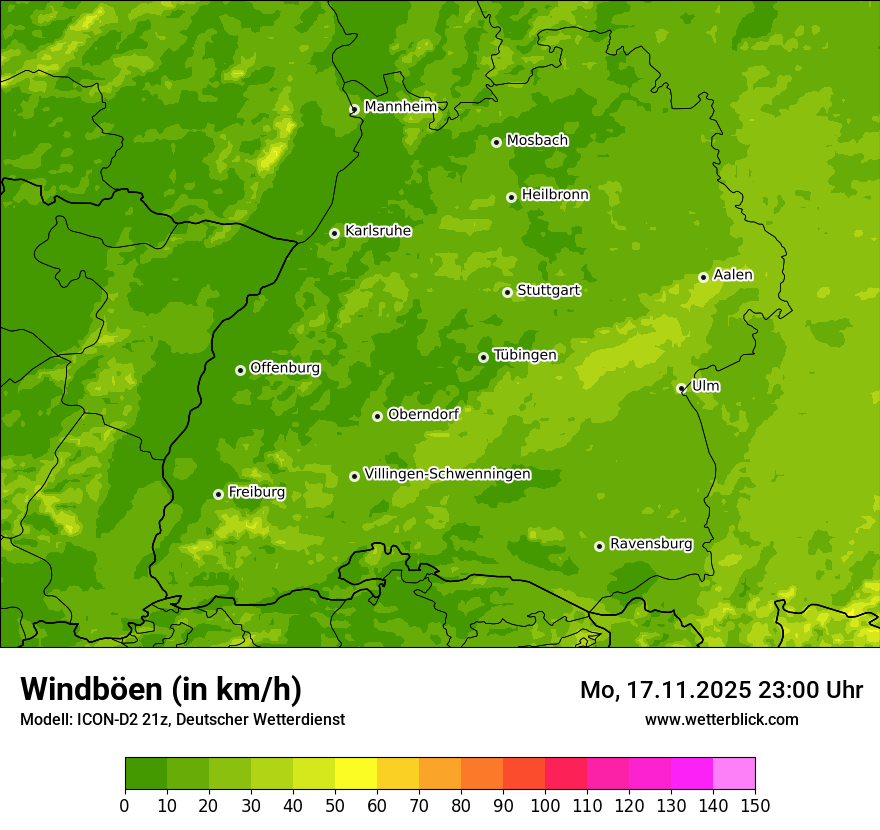 Modellkarten Windgeschwindigkeit