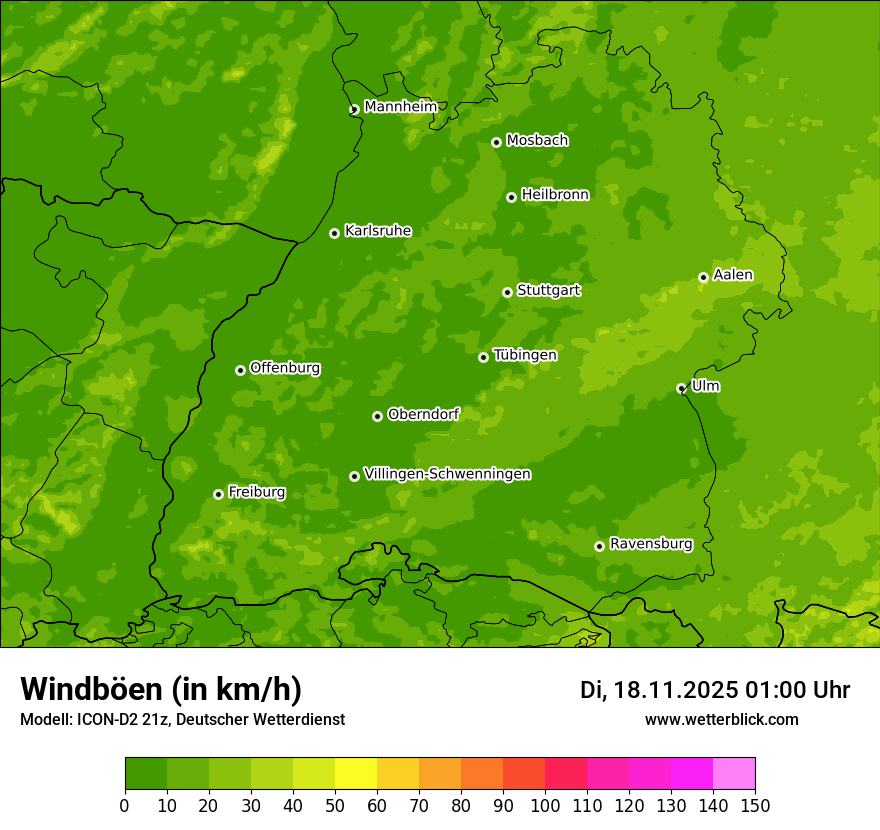 Modellkarten Windgeschwindigkeit