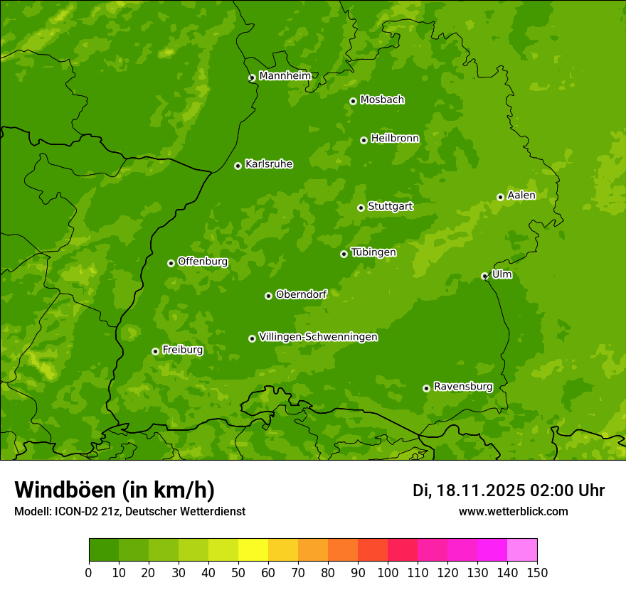 Modellkarten Windgeschwindigkeit