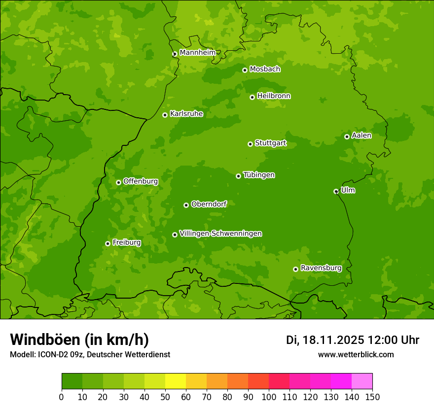Modellkarten Windgeschwindigkeit