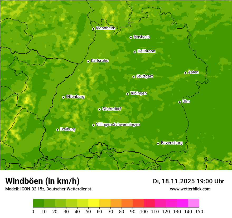 Modellkarten Windgeschwindigkeit