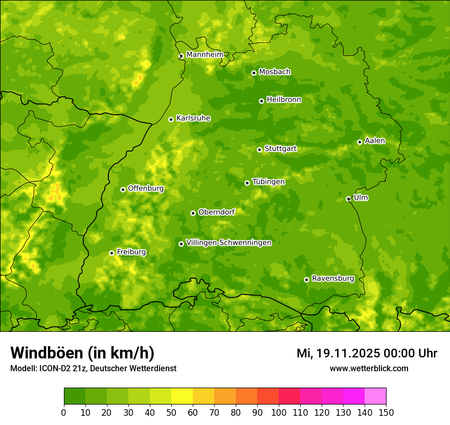 Modellkarten Windgeschwindigkeit