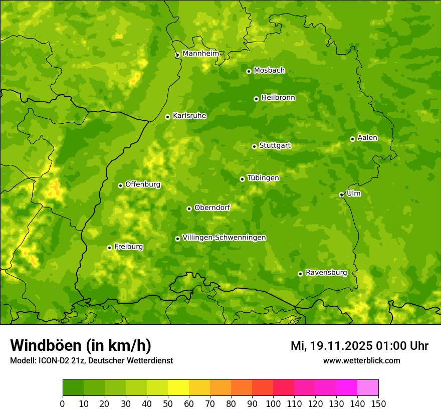 Modellkarten Windgeschwindigkeit
