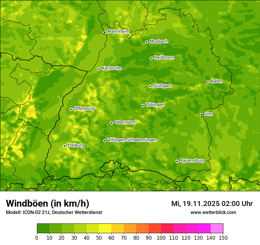 Modellkarten Windgeschwindigkeit