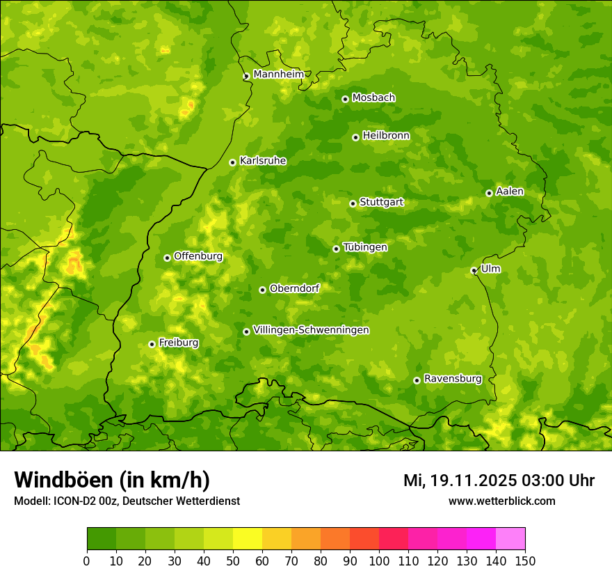Modellkarten Windgeschwindigkeit