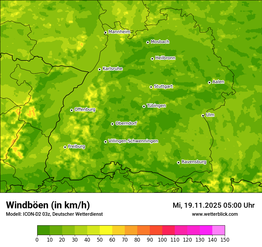 Modellkarten Windgeschwindigkeit