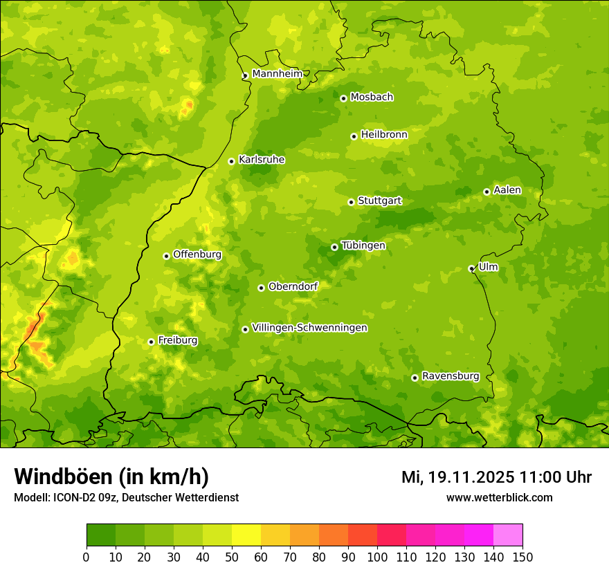 Modellkarten Windgeschwindigkeit