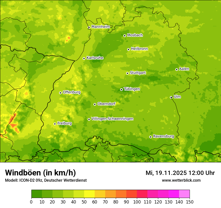 Modellkarten Windgeschwindigkeit