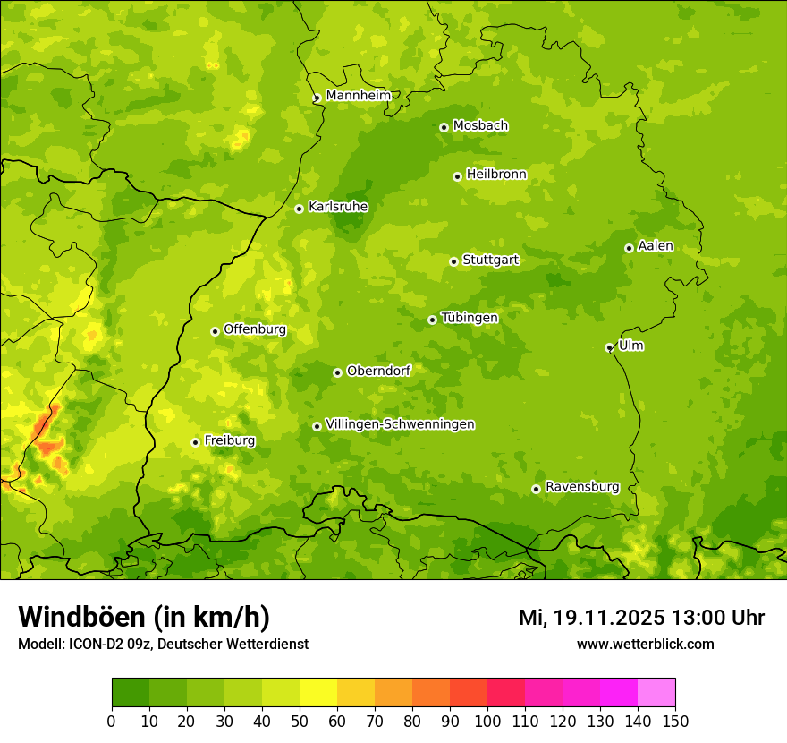 Modellkarten Windgeschwindigkeit