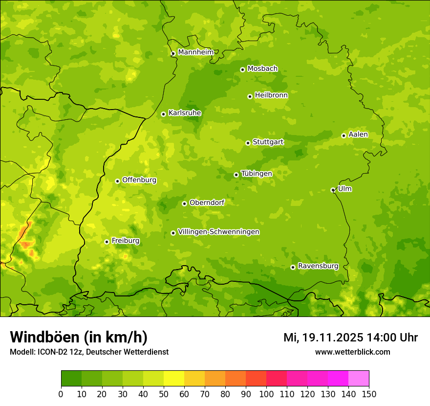 Modellkarten Windgeschwindigkeit
