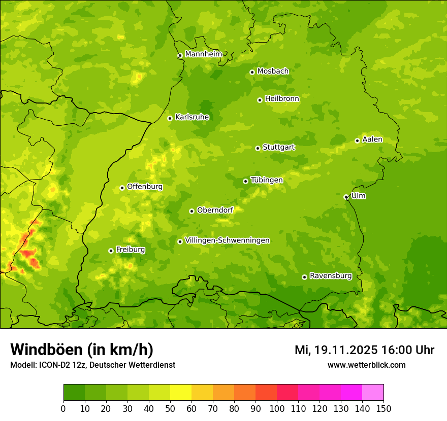 Modellkarten Windgeschwindigkeit